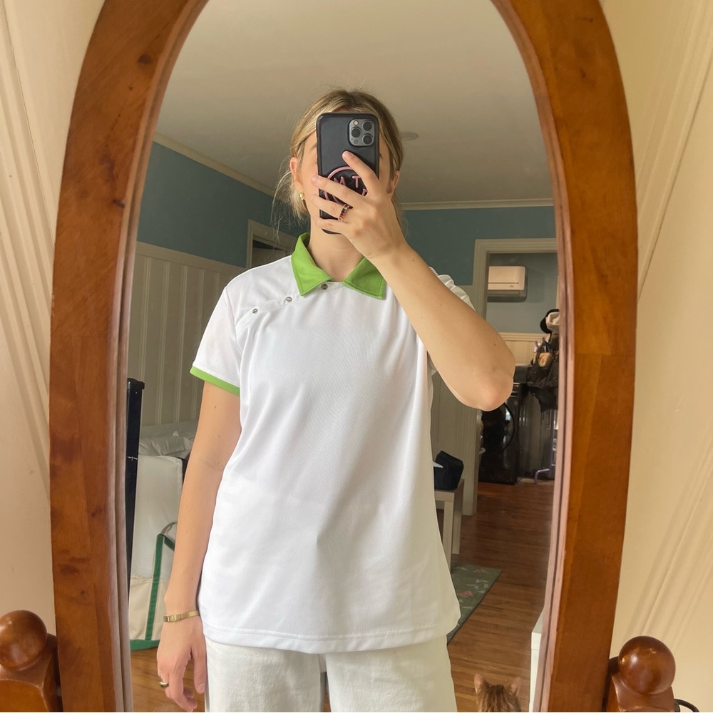 Izod White Polo with Green Collar